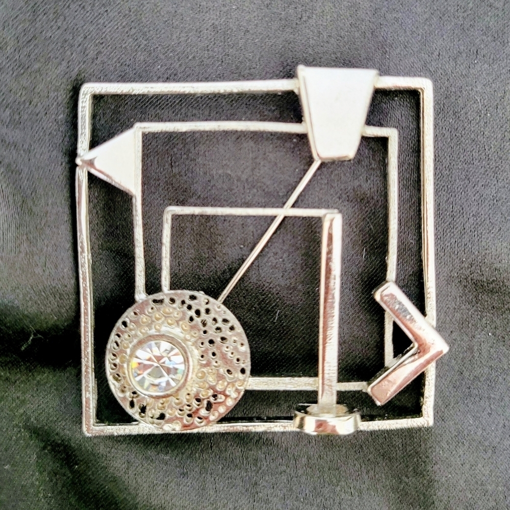 Vintage 80s Modernist Geometric Rhinestone Brooch